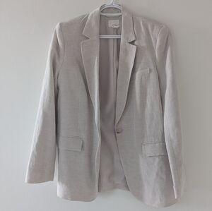 H&M Light Gray Linen-Blend Single-Button Blazer